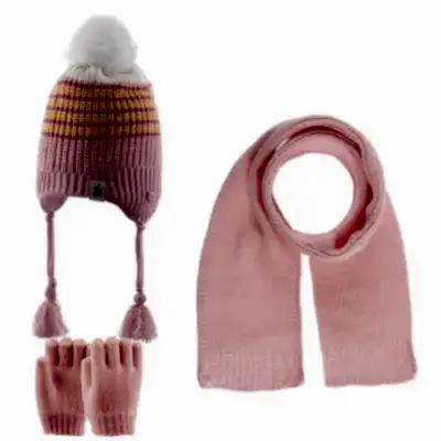 Kitti Kız Eldiven Atkı Bere Takım Pembe 1-4Yaş Asortili