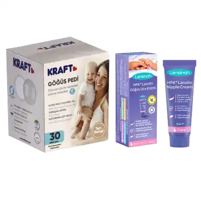Lansinoh Lanolin Göğüs Ucu Kremi 10 ml +Kraft Jelli Göğüs Pedi 30lu Ten