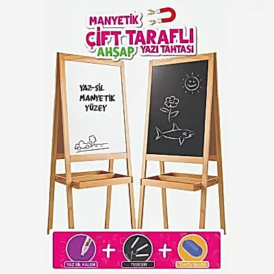 Manyetik Çift Taraflı Ahşap Yazı Tahtası