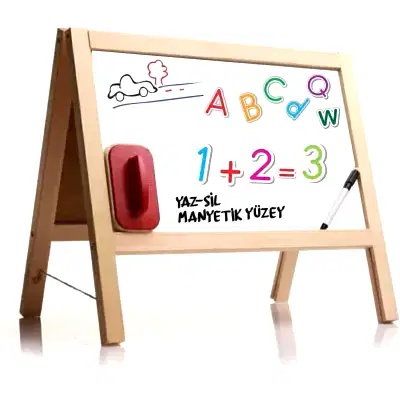 Manyetik Çift Taraflı Masaüstü Ahşap Yazı Tahtası Magnetli 62 Parça