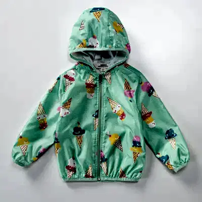 Midimod Kız Yağmurluk Dondurma Baskılı Yeşil