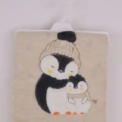 Mini Damla Battaniye Triko Penguen Nakışlı 80x100cm Bej