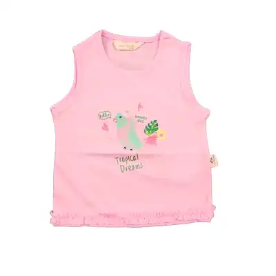 Mini Damla Çocuk T-Shirt Kolsuz Tropikal Pembe