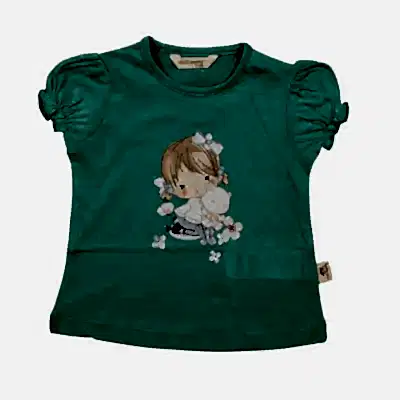 Mini Damla T-Shirt Kedili Kız Yeşil