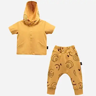 Moi Noi Bebek Şortlu Kapşonlu 2li Takım Hardal