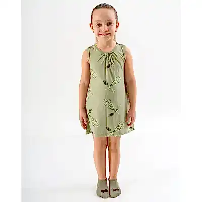 Moi Noi Kız Elbise Desenli Haki