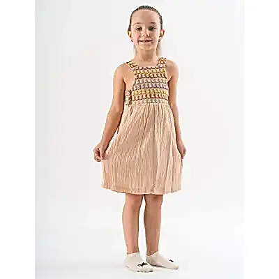 Moi Noi Kız Elbise Müslin Bej