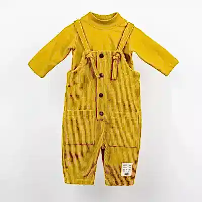 Moi Noi Salopet Kadife Düğmeli Koyu Limon