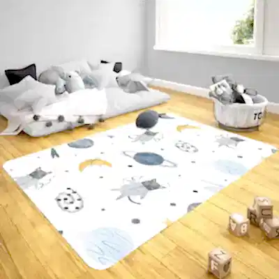 Momys Care Uzay Yolculuğu Sevimli Hayvanlar Çocuk Odası Halı 100X160 Cm