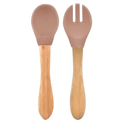 OiOi Mama Kaşığı + Çatal Woody Brown