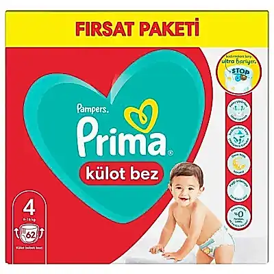 Prima Pants Külot Bebek Bezi 4 Beden Maxi 9-15 Kg 62li Fırsat Paketi