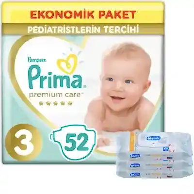 Prima Premium Care Bebek Bezi 3 Beden Midi 6-10 Kg 52Li Ekonomik Bm Care Sensitive Islak Mendilli Av