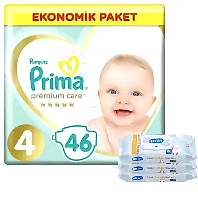 Prima Premium Care Bebek Bezi 4 Beden Maxi 9-14 Kg 46Li Ekonomik Bm Care Sensitive Islak Mendilli Av