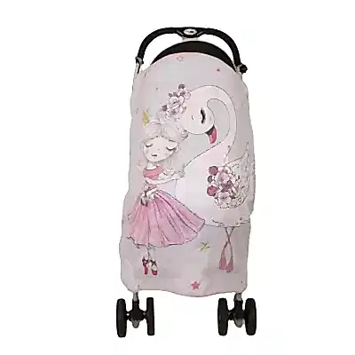 Sevi Bebe Müslin Bebek Arabası Örtüsü Pano Baskılı Kuğu