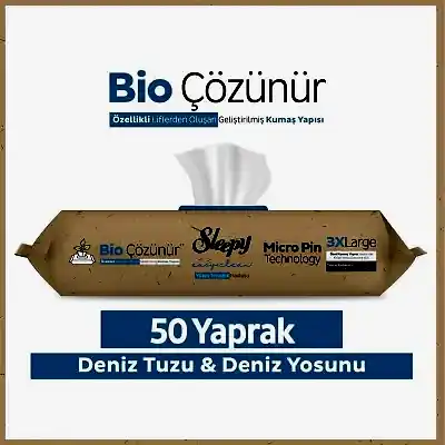 Sleepy Bio Çözünür Yüzey Temizlik Havlusu Deniz Tuzu Ve Deniz Yosunu 50li