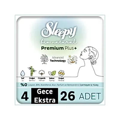 Sleepy Bio Natural Hijyenik Ped Gece Ekstra Mega Paket 26 Adet