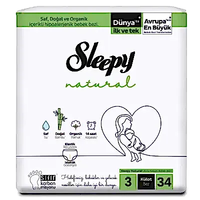 Sleepy Natural Külot Bebek Bezi 3 Beden Midi 34lü