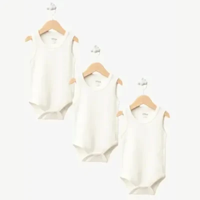 Tiffany Atlet Body %100 Pamuklu Çıtçıtlı Basic 3'lü Set Body Zıbın Ekru Unisex Bebek