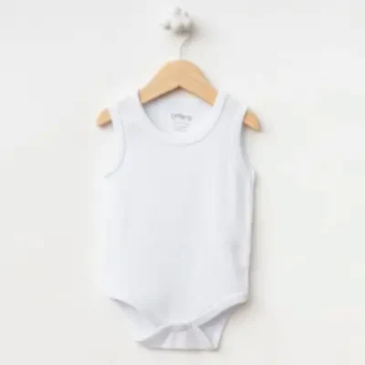 Tiffany Unisex Pamuklu Atlet Body Bisiklet Yaka Jakarlı Basic Tema Beyaz