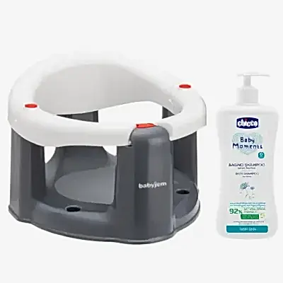 Babyjem Önden Açılır Bebek Banyo&Mama Oturağı Beyaz ve 750 ml Chicco Baby Moments Bebek Saç ve Vücut Şampuanı 