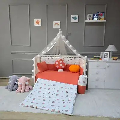 Yuar Baby Yan Duvarlı Beşik Uyku Seti Turuncu Mantar